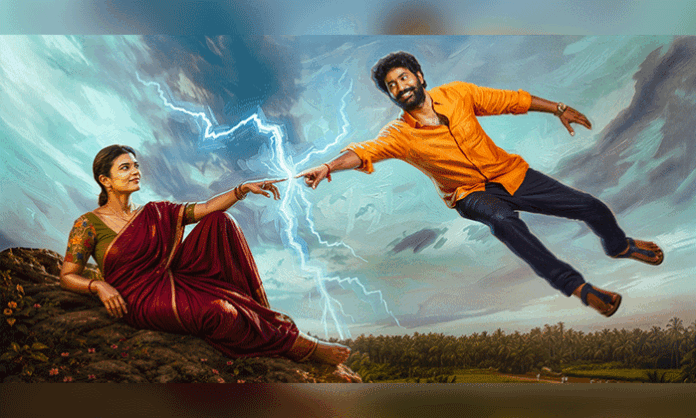 Thiru Veer and Aishwarya Rajesh in the Oh Sukumari release date poster featuring a romantic fantasy backdrop ahead of the film's theatrical release on July 17.