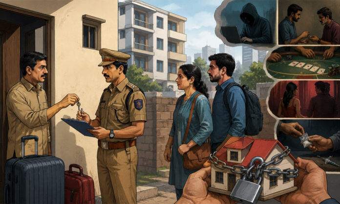 Police advisory urging house owners to complete tenant verification before renting residential properties to ensure safety and legal compliance.