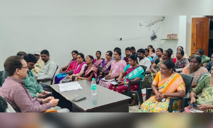 Deputy Commissioner G. Ramalingam addresses Booth Level Officers during the SIR program awareness meeting in Jawahar Nagar.