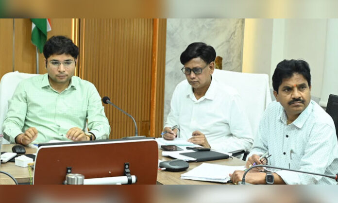 State Chief Electoral Officer Sudarshan Reddy reviewing the Special Intensive Revision digitization process with District Collectors through a video conference.