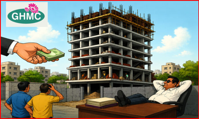 An allegedly unauthorized multi-storey building in Teja Colony, Karwan, raises concerns over violations of approved GHMC building permissions.