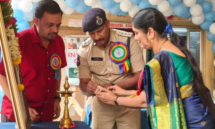 Traffic police conduct the Arrive Alive road safety awareness program for students at Sri Chaitanya School in Secunderabad.