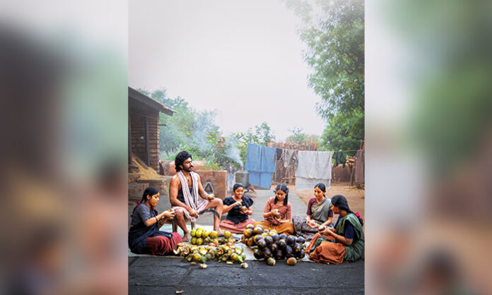 Sharwa in the Rakhi special poster of Bhogi movie with his siblings in a village setting