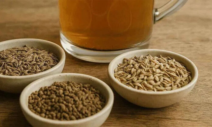 Cumin, ajwain and fennel infused water for digestive health