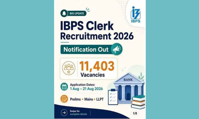 The Institute of Banking Personnel Selection has released the IBPS Clerk Recruitment notification for 11,403 vacancies.