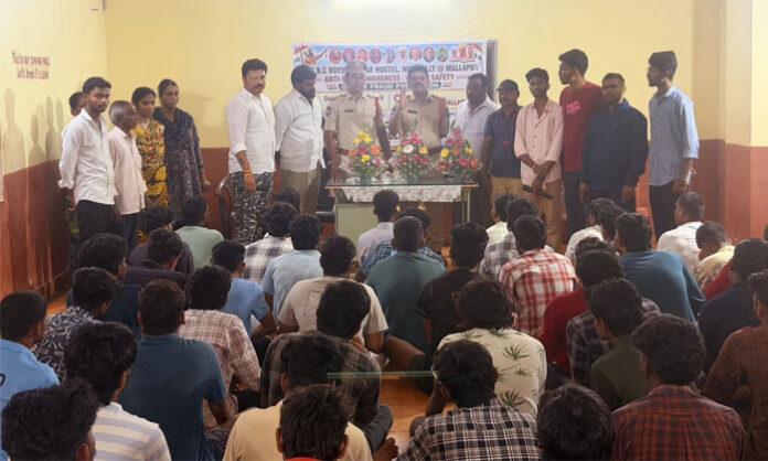 Nacharam Police conduct a student awareness program on drug abuse, cyber fraud, traffic safety, and women's safety at the BC Welfare Hostel in Mallapur.
