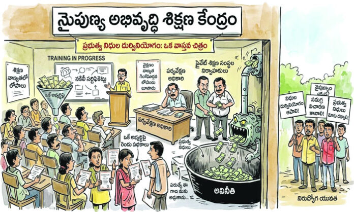 Representation of alleged irregularities in a skill development scheme highlighting fake attendance records, unemployment concerns, and public fund misuse.