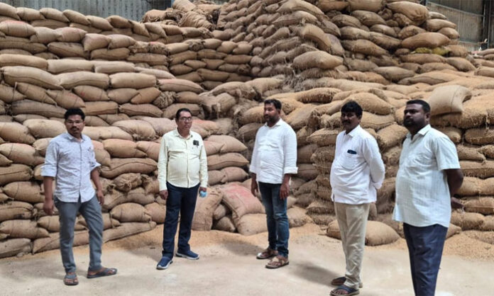 Civil Supplies officials inspect Sri Lakshmi Srinivasa Rice Mill in Nandulapalli, Nennela