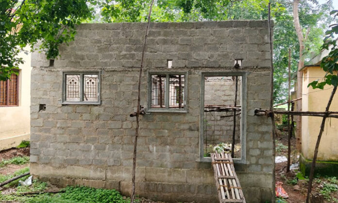 Indiramma Model House construction remains incomplete at Tadwai MPDO office after extended delay