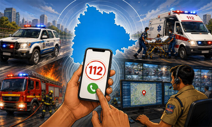 The Telangana Police 112 emergency response system provides immediate police, ambulance, and fire services through the Integrated Command Control Center.