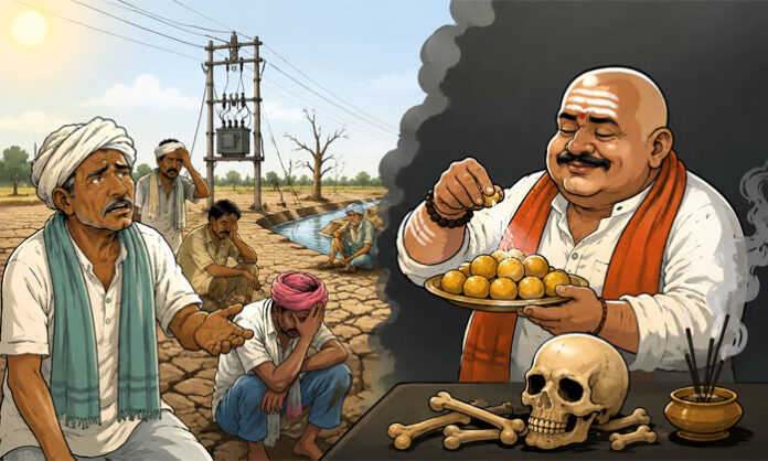 A political leader addressing the media while criticizing alleged diversion from farmers' issues and public concerns.