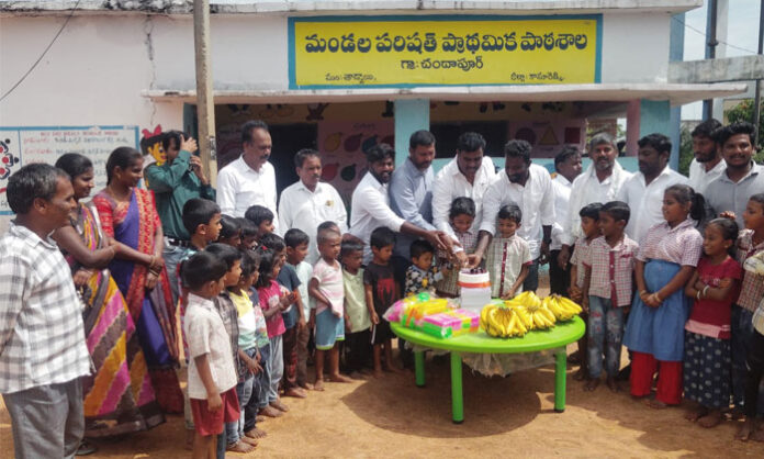 Party leaders and supporters celebrate Yellareddy MLA Madan Mohan's birthday with community service activities in Tadwai Mandal.