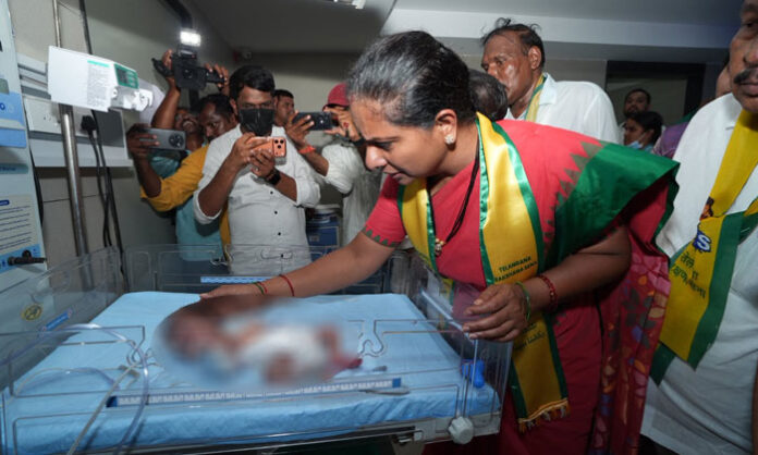 Kalvakuntla Kavitha inspects the SNCU at Adilabad RIMS after the fire accident