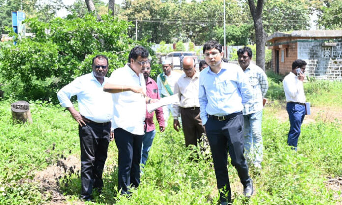 District Collector Bhavesh Mishra inspects land allocated for electrical substation in Sofinagar, Nirmal
