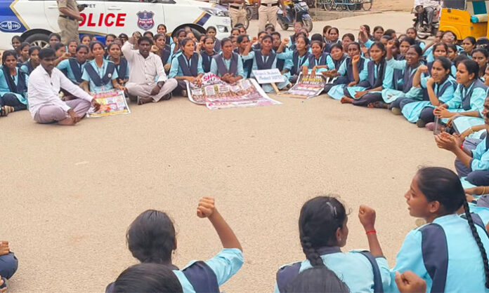 Bashipangu Sunil leads a protest demanding revocation of GO No 97 and withdrawal of the Shakti Scheme