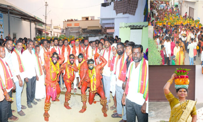 Devotees participating in grand Bonalu celebrations at temples in Kadthal