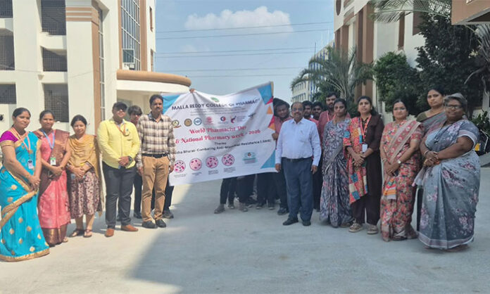 Students participate in antibiotic awareness rally at Malla Reddy Pharmacy College