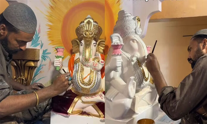 Muslim artist paints Lord Ganesha idol for a Marathi family in Karachi