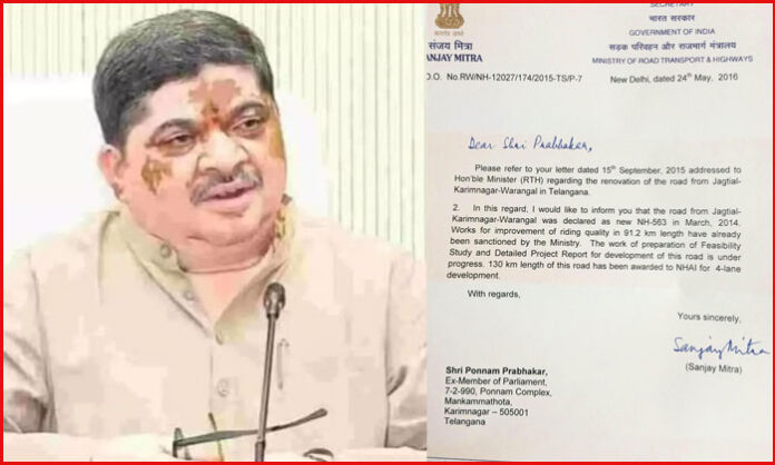 Ponnam Prabhakar’s efforts for NH-563 highway development in North Telangana
