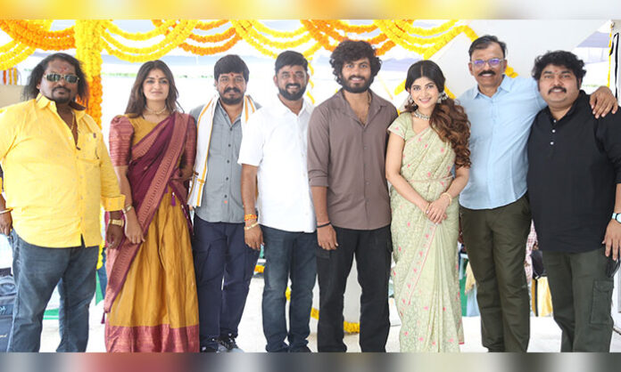 Mohit Pedada, Srijita Ghosh, director Raja Narendra and producers Padmanabha Reddy and Margam Gopi at the grand pooja launch of the Telugu film Rich.