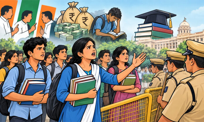 Students protest demanding scholarships and clearance of pending education dues