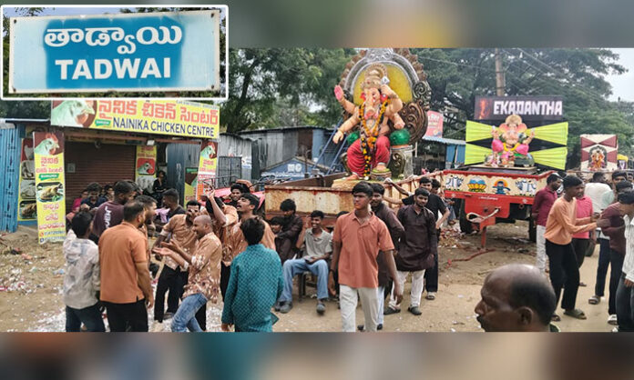 Grand Vinayaka immersion celebrations with traditional drums and lighting in Tadwai