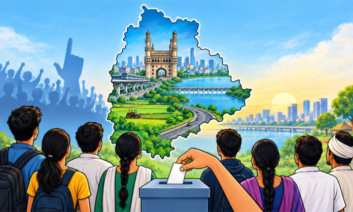 Telangana people and youth participating in democracy and contributing to state development