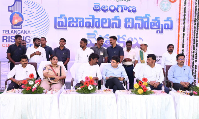 Vemula Veeresham attends Telangana Praja Palana Dinotsavam celebrations at the Collectorate
