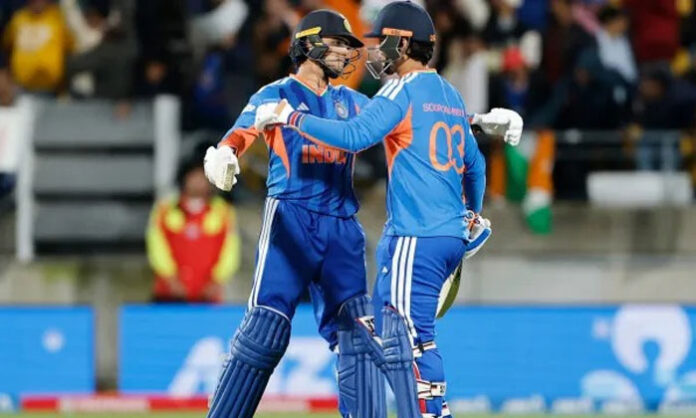 Abhishek Sharma celebrates his explosive 113-run innings off 38 balls as India defeats New Zealand to take a 3-0 lead in the T20 series.