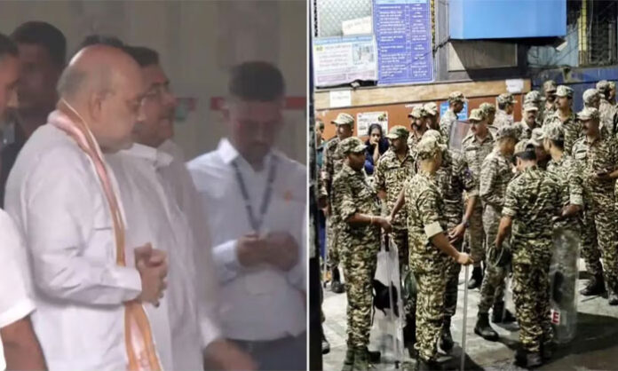 Amit Shah visits injured victims of the stampede at the Chorbagan Sarbojanin Durga Puja pandal in Kolkata, accompanied by Suvendu Adhikari.