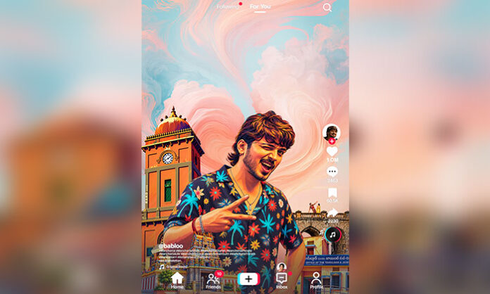 Sumanth Prabhas appears in a colourful poster for Babloo XXL, featuring Mancherial landmarks and the lead pair.