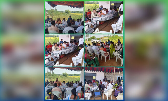Officials attend the El Niño Grama Sabha at Errabettu Thanda in Bibinagar Mandal to discuss water and electricity conservation.