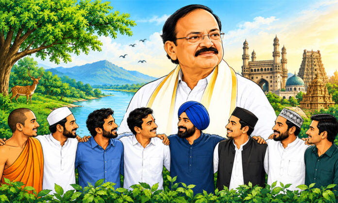 A message promoting harmony with nature, human unity, brotherhood and solidarity beyond caste, religion and politics.