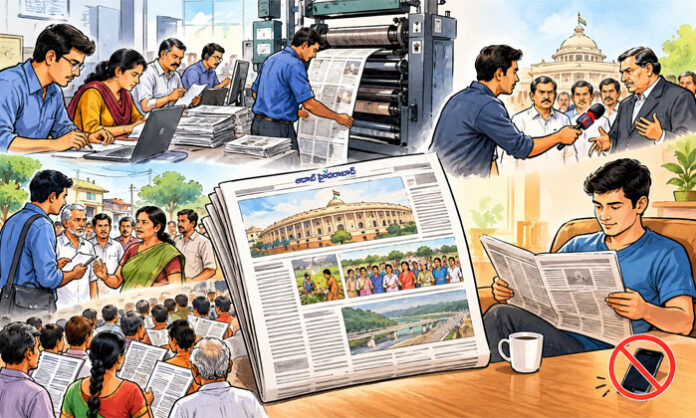 Newspaper highlighting the importance of public awareness, responsible journalism, and reading habits.