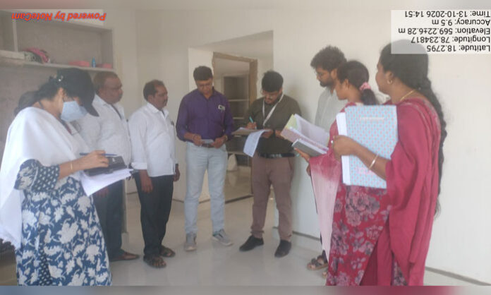 Housing officials inspect 13 Indiramma houses in Endriyal village, Tadwai Mandal, to verify construction progress and pending bills.