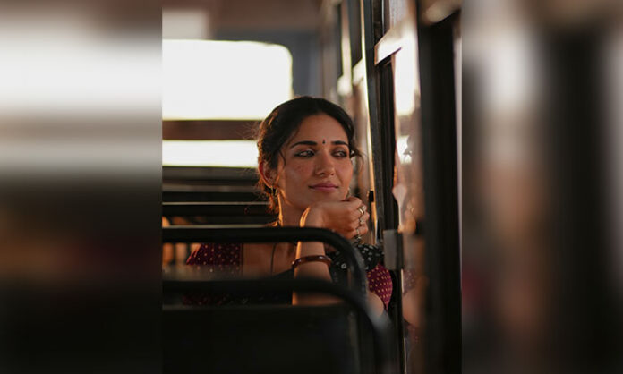 Ruhani Sharma as Bijili in the first-look poster of Dulquer Salmaan’s Aakasamlo Oka Tara, directed by Pavan Sadineni.