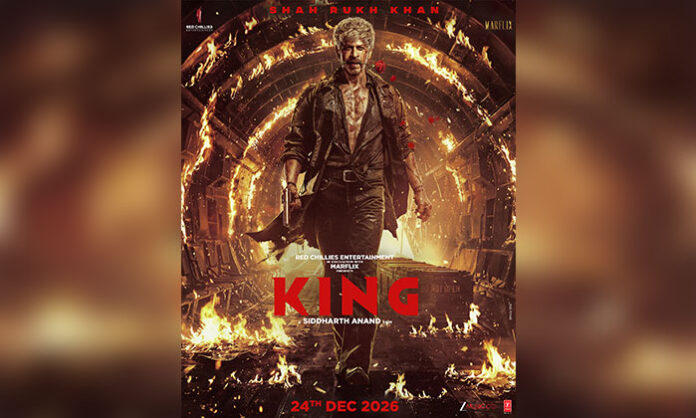 Shah Rukh Khan showcases an intense and fierce look in the new poster of KING, featuring a rose between his lips.