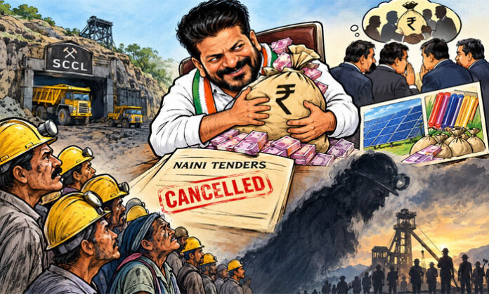 Political criticism raises allegations over the cancellation of Singareni's Naini tenders and alleged financial irregularities.