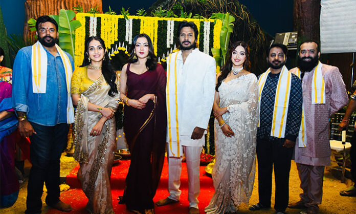 Sundeep Kishan and the Karikaala team at the grand pooja ceremony for the socio-fantasy film directed by Ugandhar Muni.