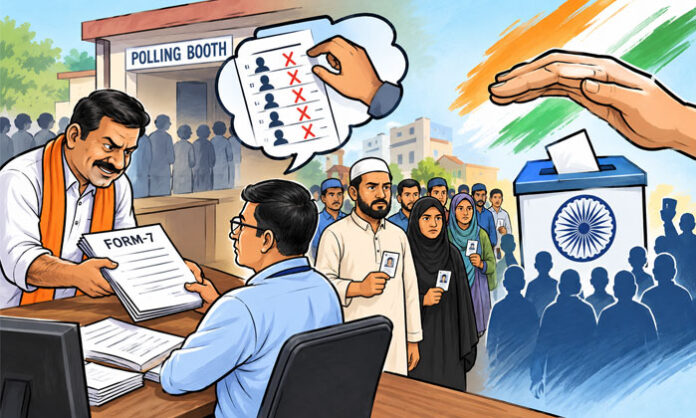 Voter deletion dispute involving Form-7 applications at Suryanagar polling booth in Mushirabad