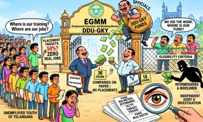 Allegations of irregularities in Telangana’s DDU-GKY scheme raise questions over project allocation, placement targets, and the release of government funds.