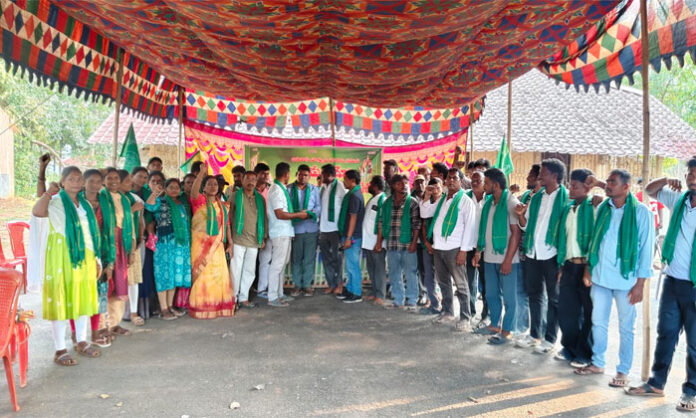 Tudum Debba leaders and Adivasi community members attend the unanimous election of the Venkatapuram Mandal committee and associated Adivasi associations.