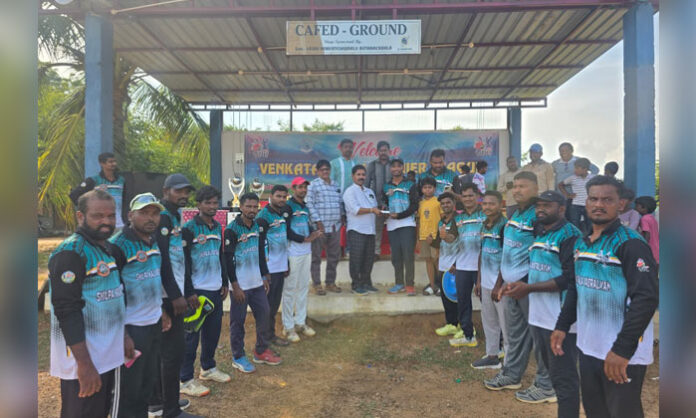 Venkatapuram Premier League Season 3 cricket matches featuring Viking Warriors, Hunters and Surya Kongala Kings in Mulugu district.