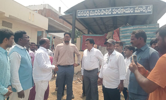 District Collector Adarsh Surabhi inspects newly constructed Wanaparthy vegetable market