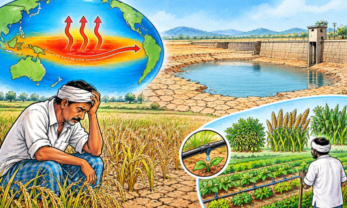 El Niño-related rainfall concerns in Telangana highlight the need for water conservation and low-water crops during the Yasangi season.