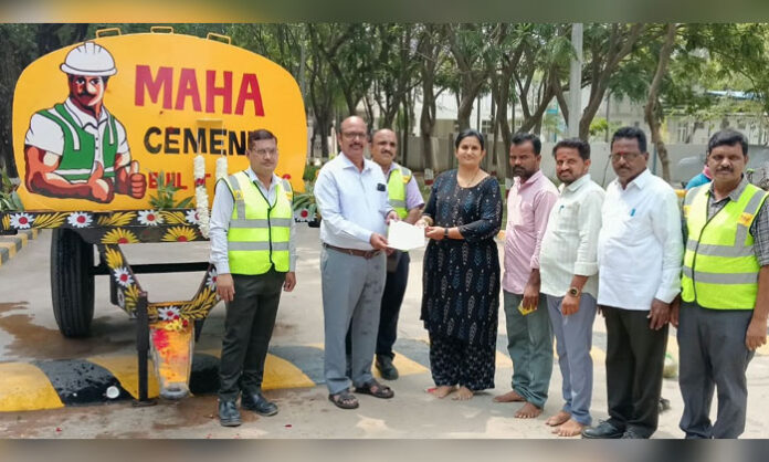 My Home Cements hands over a ₹2.35 lakh water tanker donated through CSR funds to Gundlapalli Gram Panchayat
